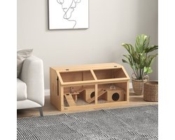 MEUNIQ hamsterkooi van hout 85 x 45 x 44 cm met platform, ladders, transparant voorpaneel en ventilatie, geschikt voor Syrische hamster en dwerghamster, naturel