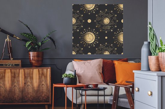 Muurstickers - Sticker Folie - Patronen - Maan - Zon - Goud - 80x80 cm - Plakfolie - Muurstickers Kinderkamer - Zelfklevend Behang - Zelfklevend behangpapier - Stickerfolie