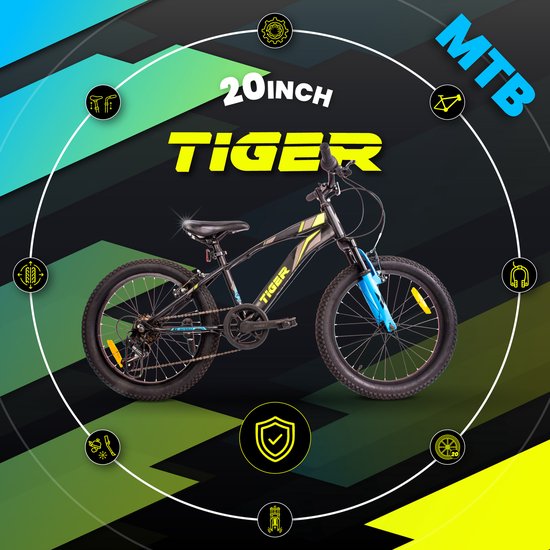 Tiger Bike Kinderfiets voor jongens van 6 tot 10 jaar, 20 inch Zwart Groen Blauw, wielmaat te kiezen uit 6 versnellingen Shimano, in hoogte verstelbaar van Tiger Bike — afbeelding 4