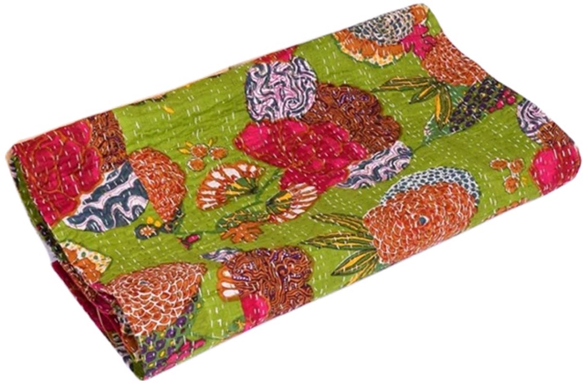 Kantha Quilt Block Gedrukt Kantha Deken Katoen Kantha Bedsprei Kantha Coverlet Throw Twin 90x60 inch door TEXTILESTORES