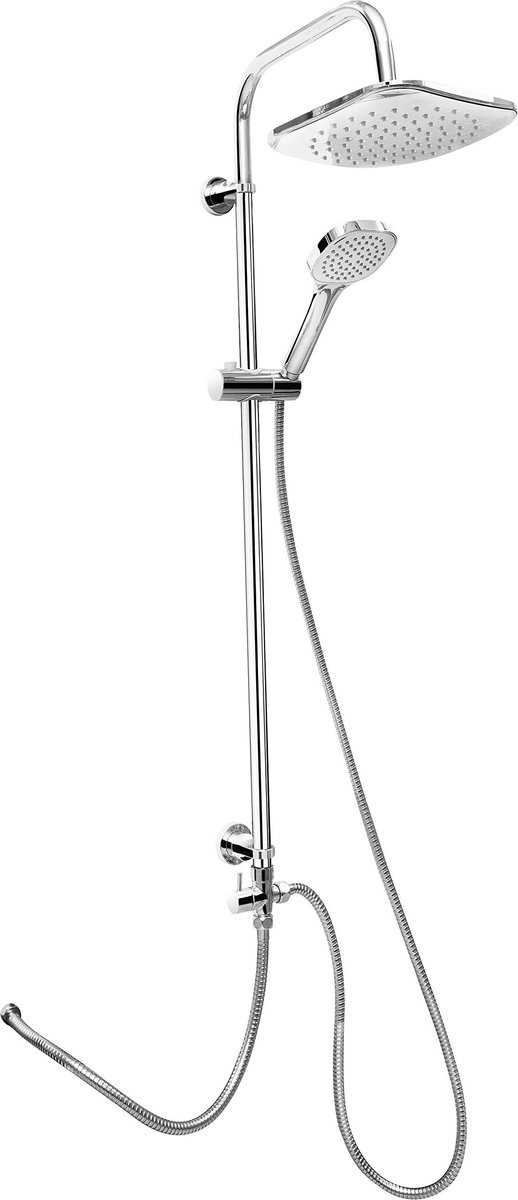 Douchesysteem "Square Neo" - verchroomd - vierkante douchekop & handdouche met 1 straalsoort - anti-kalk - variabele afstand tussen boorgaten/complete douche-set met stijgbuis / TECBW3414
