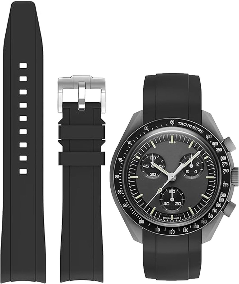 20mm Vervangende Bandje voor Omega X Swatch Moonswatch Speedmaster/Rolex/SEIKO, 20mm 22mm Siliconen Rubber Band Gebogen einde Geen Gap, Premium Zachte Rubber Horlogeband