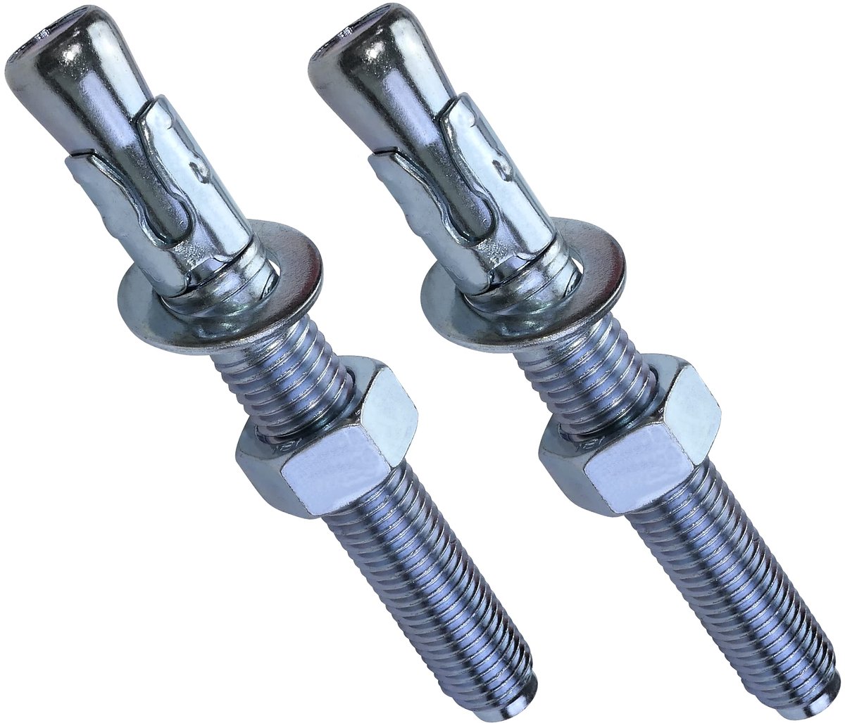 - C54078 - set van 2 bouten ankerschroef boutanker lange schroefdraad, spreidpluggen - M20 x 160 mm - van verzinkt staal - voor beton, steen, massief materiaal