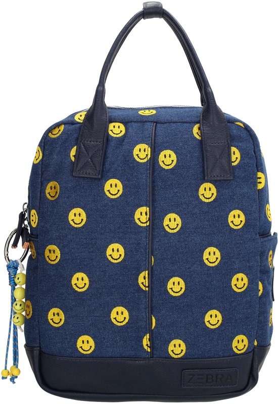 Zebra Trends Lex Rugzak - Kinderrugzak - Schooltas - Denim - Smiley - Flessenhouder - Verstelbare Schouderbanden - Boekentas - School - smiley