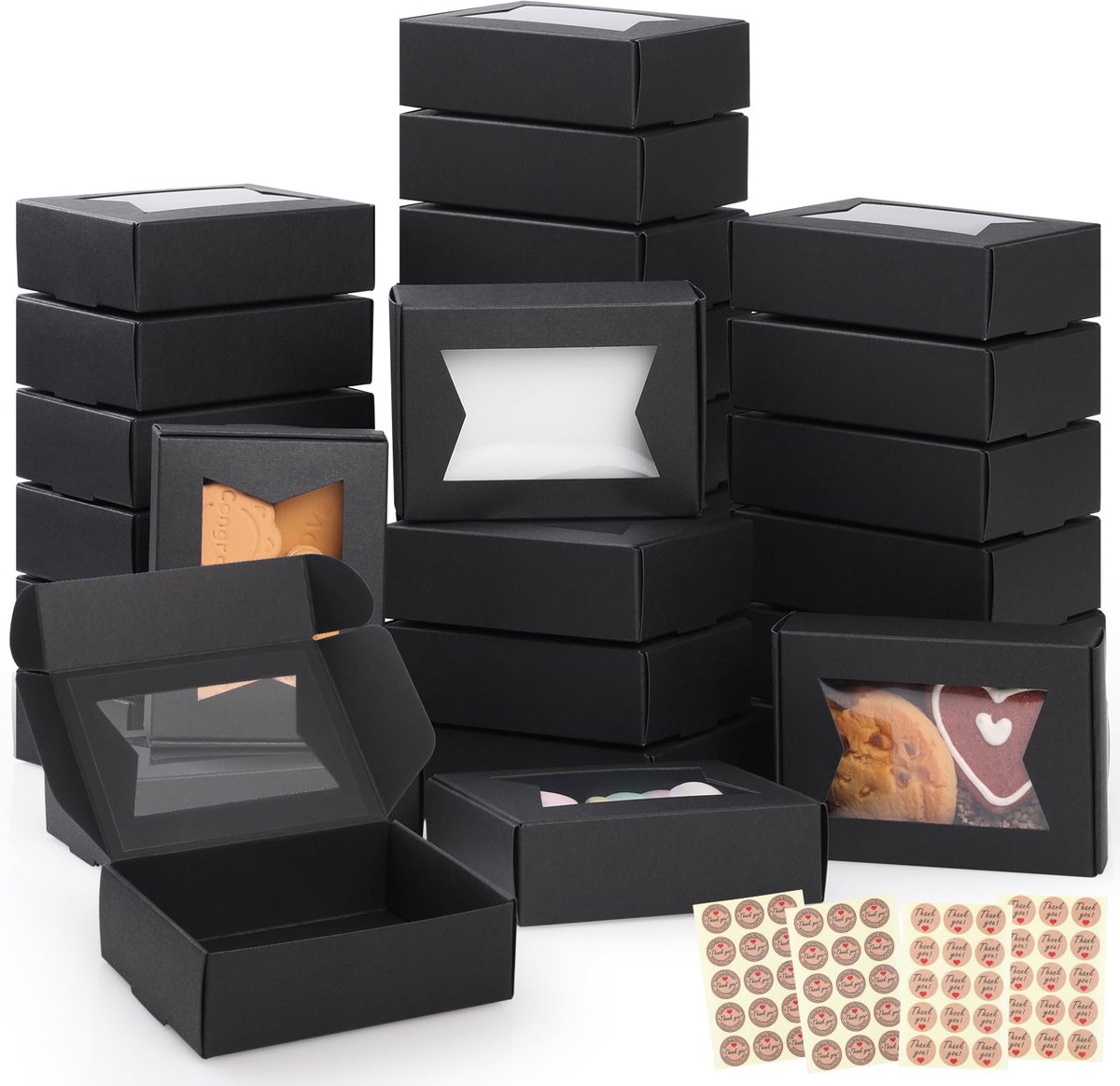 40 stuks kraftpapieren dozen met kijkvenster, GeeRic kerstkoekjesdoos (9,7 x 7 x 3 cm), bakwaren bakken snoepdozen voor gebak, muffins, macarons, koekjesdoos