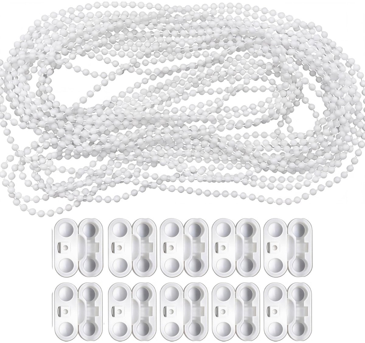 1 set, rolketting, vervangingsketting, 10 meter, met 10 connectoren, witte kogelketting 4,5 mm voor rolgordijnen en verticale jaloezieën, inclusief kettingverbinder, voor Europese ramen