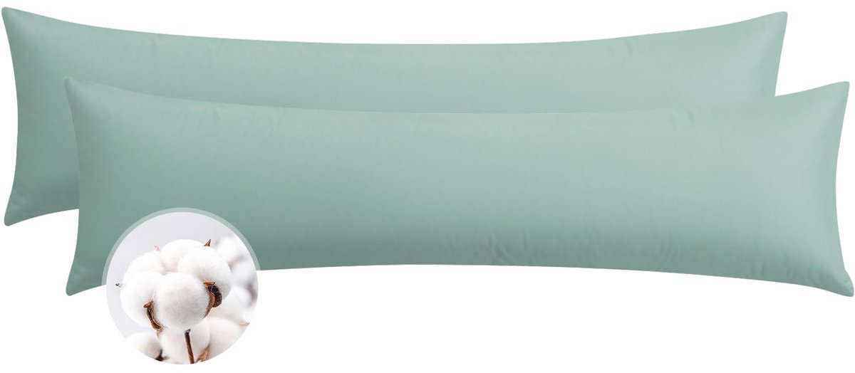 Kussenovertrek 40 x 145 Katoen 2-delige set Groen - zachte kussenovertrek 40x145 met ritssluiting, 40x145cm Saliegroen Pillow Cover Pillowcase