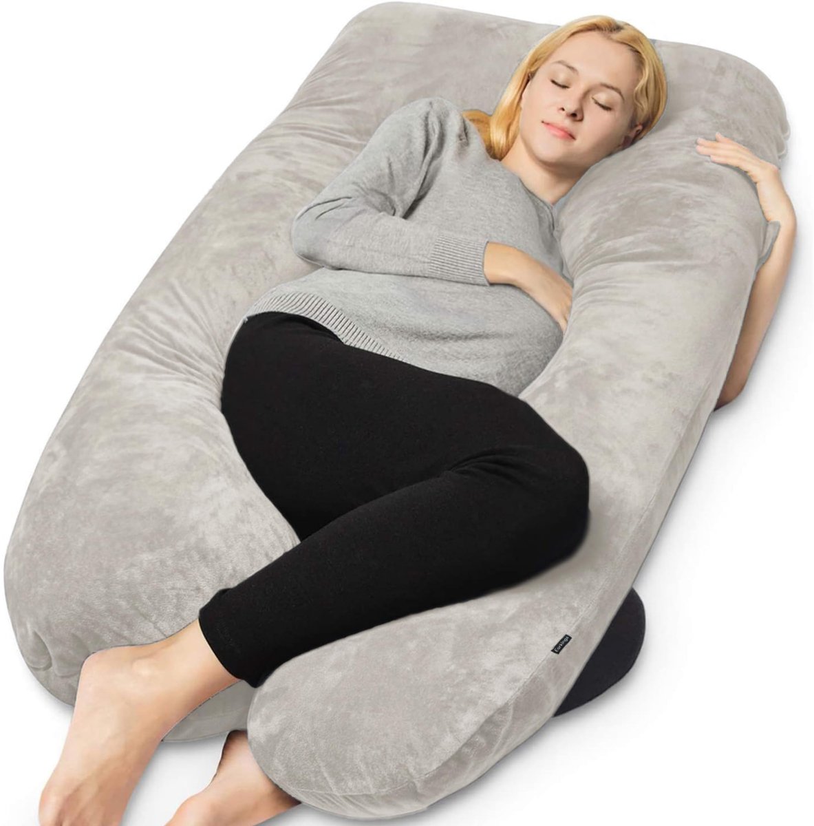 Zijslaapkussen 140x80cm U-vorm met Afneembare hoes - Body Pillow lichtgrijs