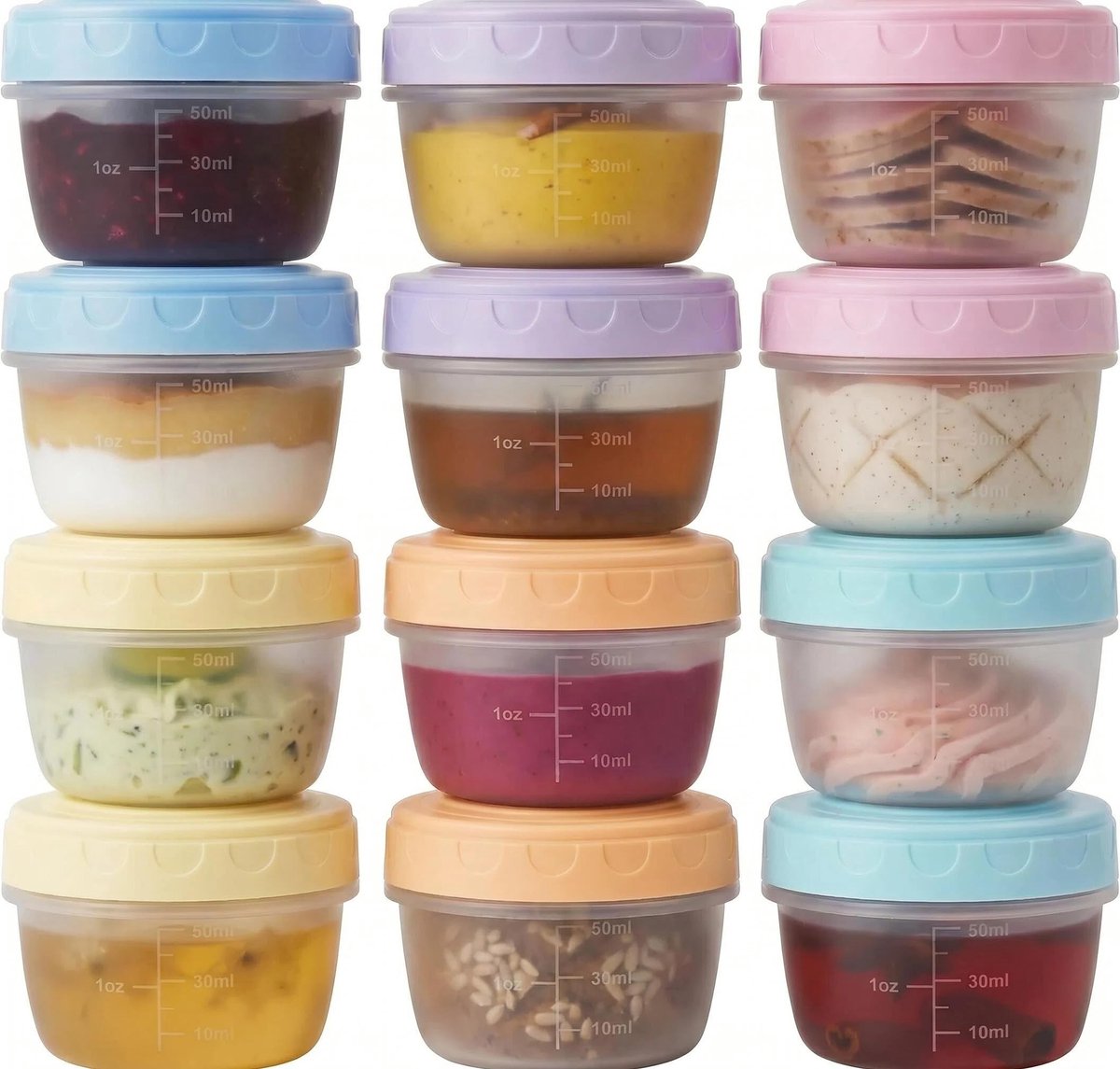 Set van 12 kleine vriesdozen met deksel, 80 ml, lekvrij schroefdeksel, BPA-vrij kunststof, stapelbaar en herbruikbaar, ideaal voor snacks, sauzen, maaltijdvoorbereiding en portioneren