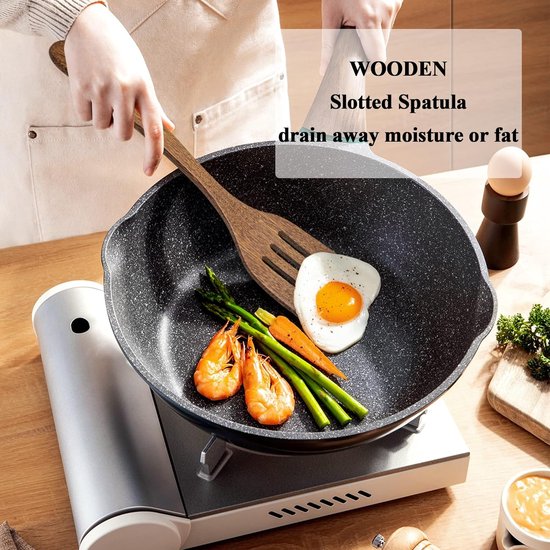 Spatel, houten lepel met gat, keukengerei, spatel, wok, spatolas, plat, houten lepel, keukengerei, spatolas, 2 stuks, voor keuken, restaurant — afbeelding 4