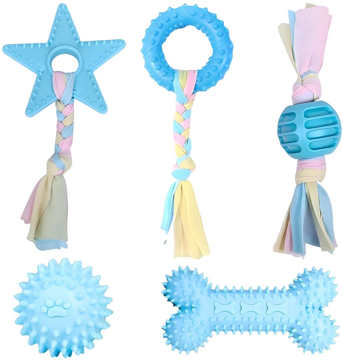 5 stuks, kauwspeelgoed voor puppy, puppyspeelgoed om tandjes te maken, interactief puppyspeelgoed met katoenen touwen, te gebruiken voor het masseren van honden, tandvlees