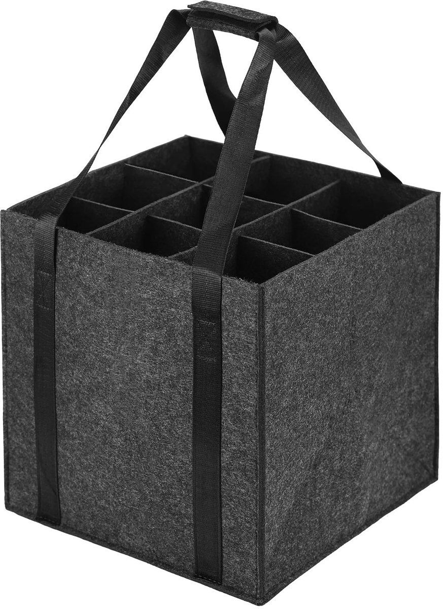 flessentas met 9 vakken, inklapbare flessenhouder, dranktas, herbruikbaar, voor 1,5 liter flessen, donkergrijs, 27 x 27 x 27 cm