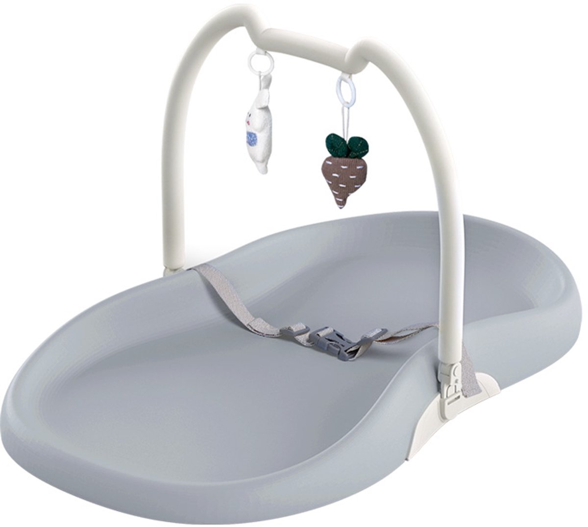 Mogi Products - Ergonomisch Aankleedkussen met Speelboog - Waskussen met Veiligheidsgordel - Aankleedmat Baby - Grijs/Wit