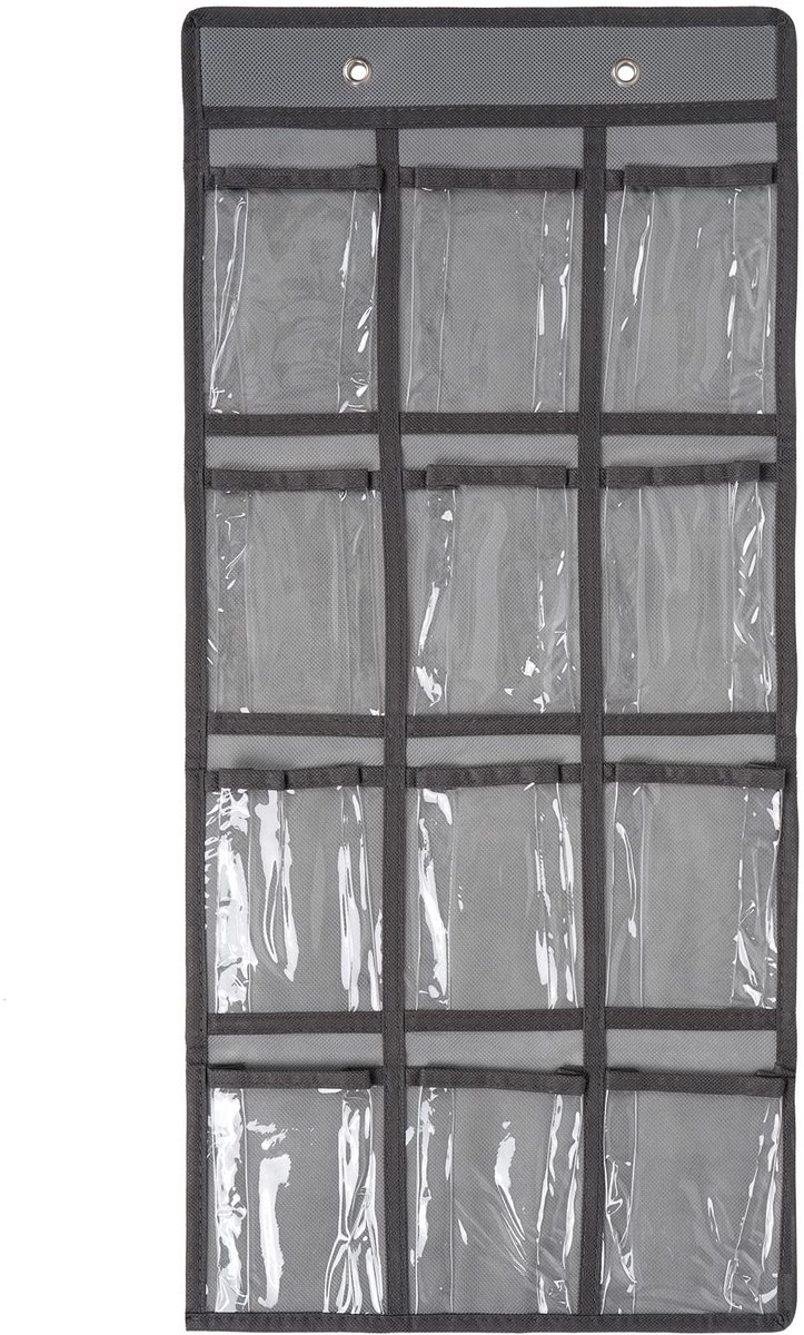 Deurorganizer om op te hangen voor mobiele telefoon, klaslokaal, zakbord, muur, deur, kast, duurzame stoffen opbergtas, 12 zakken (Grijs)