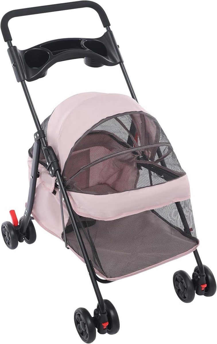 Hondenbuggy - Huisdierwagen - Reizen met huisdier - Opvouwbaar lichtgewicht - tot 18 kg - Lichtroze-grijs