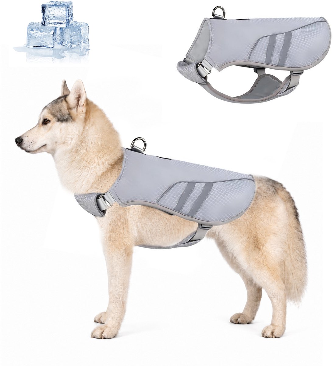 Verkoelend Hondenvest – Waterkoeling Koelvest voor Honden – 3-Laags Verdampingskoeling – UV-Bescherming – Voor Zomerwandelingen en Outdoor Activiteiten – Middelgrote en Grote Honden – Grijs – S – 1 Stuk