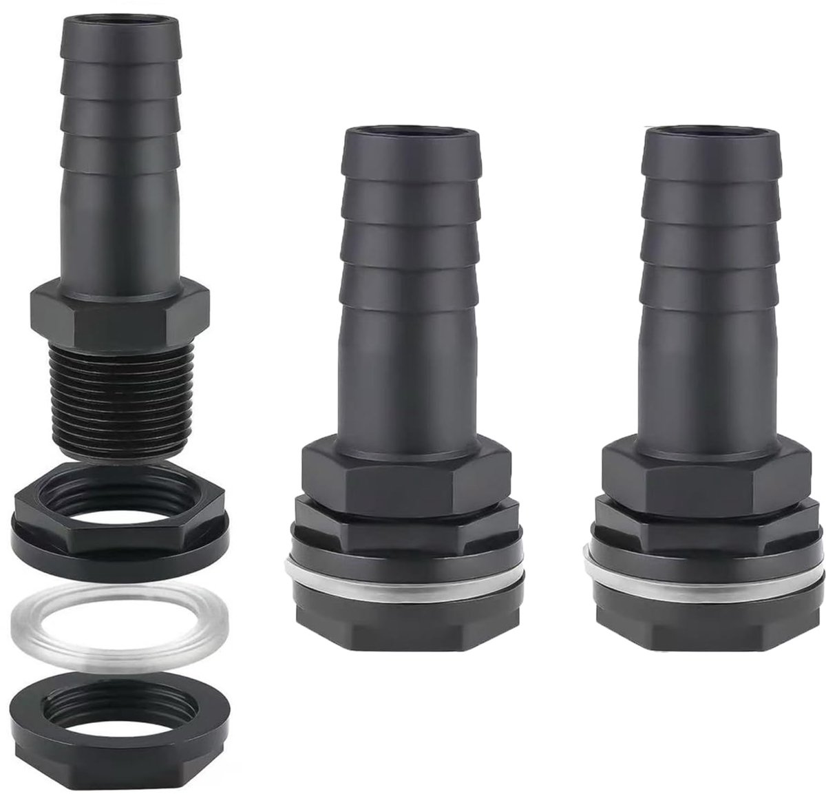 connectorkit, 2 stuks, waterbutt slangconnector met slangmondstuk en rubberen afdichting, duurzame plastic tankoutletfittingen, snelle installatie tuinadapter voor regentonnen en watertanks