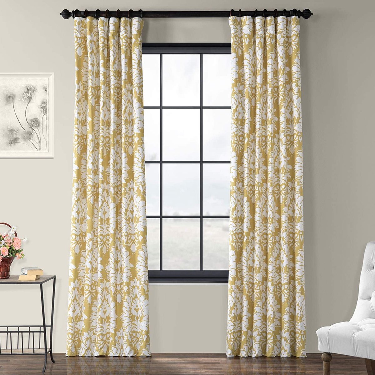 Half Price Drapes Lacuna Bedrukte Katoenen Twill Gordijn, Zon, 50 x 96