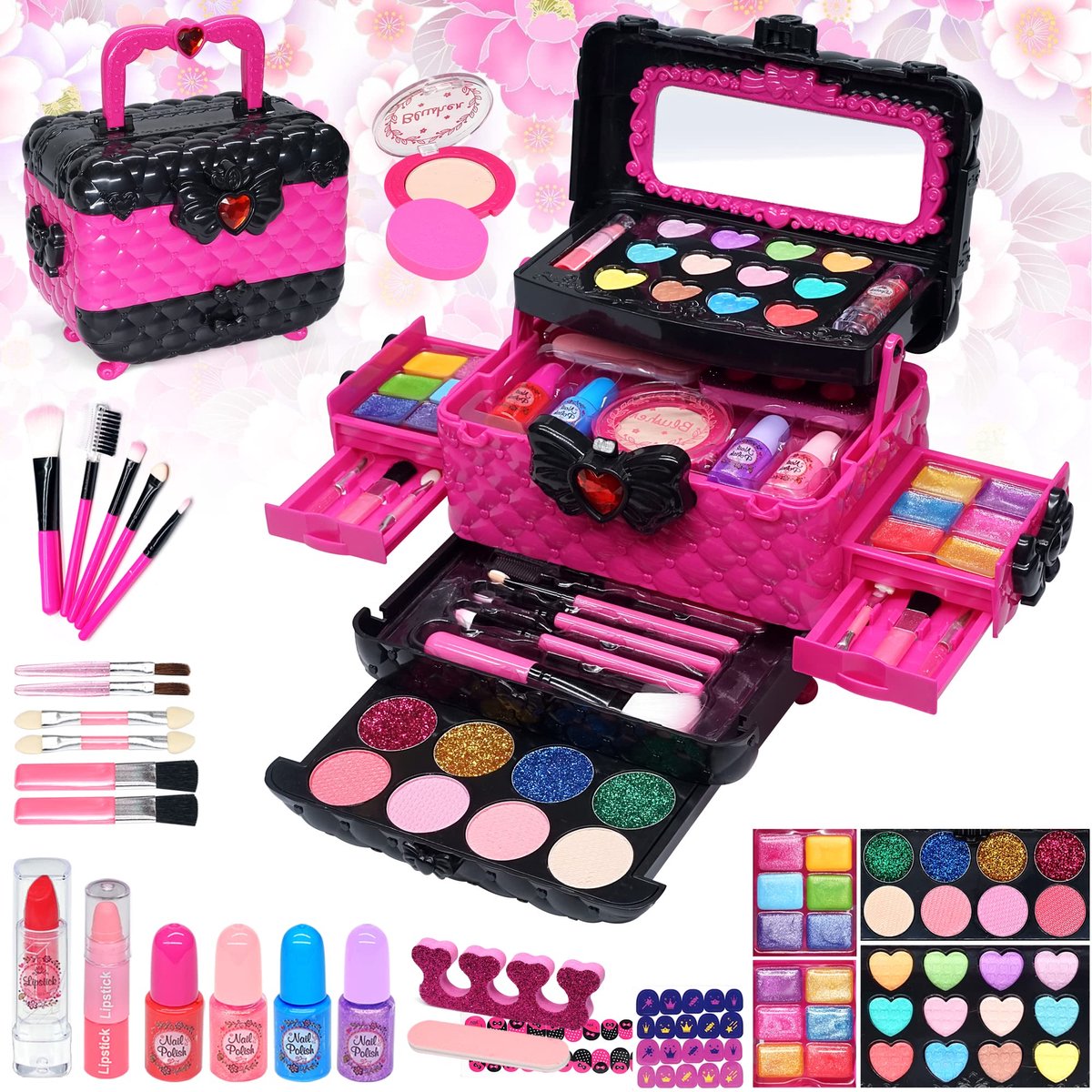 Make Up Set Meisjes Make Up Kit Meisjes - 57 PCS Wasbare Make Up Kids Make Up Set Meisjes Speelgoed, Prinses Kerstverjaardagscadeaus voor meisjes 4 5 6 7 8 9 10 11 12 Jaar