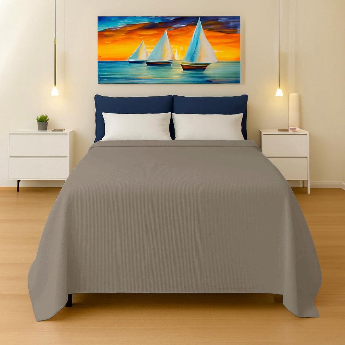 Sprei voor tweepersoonsbed – katoenmix, jacquard sprei voor eenpersoonsbed, handgemaakt, hypoallergeen, multifunctionele sprei van granfoulard (ottoman staalgrijs, tweepersoonsbed)