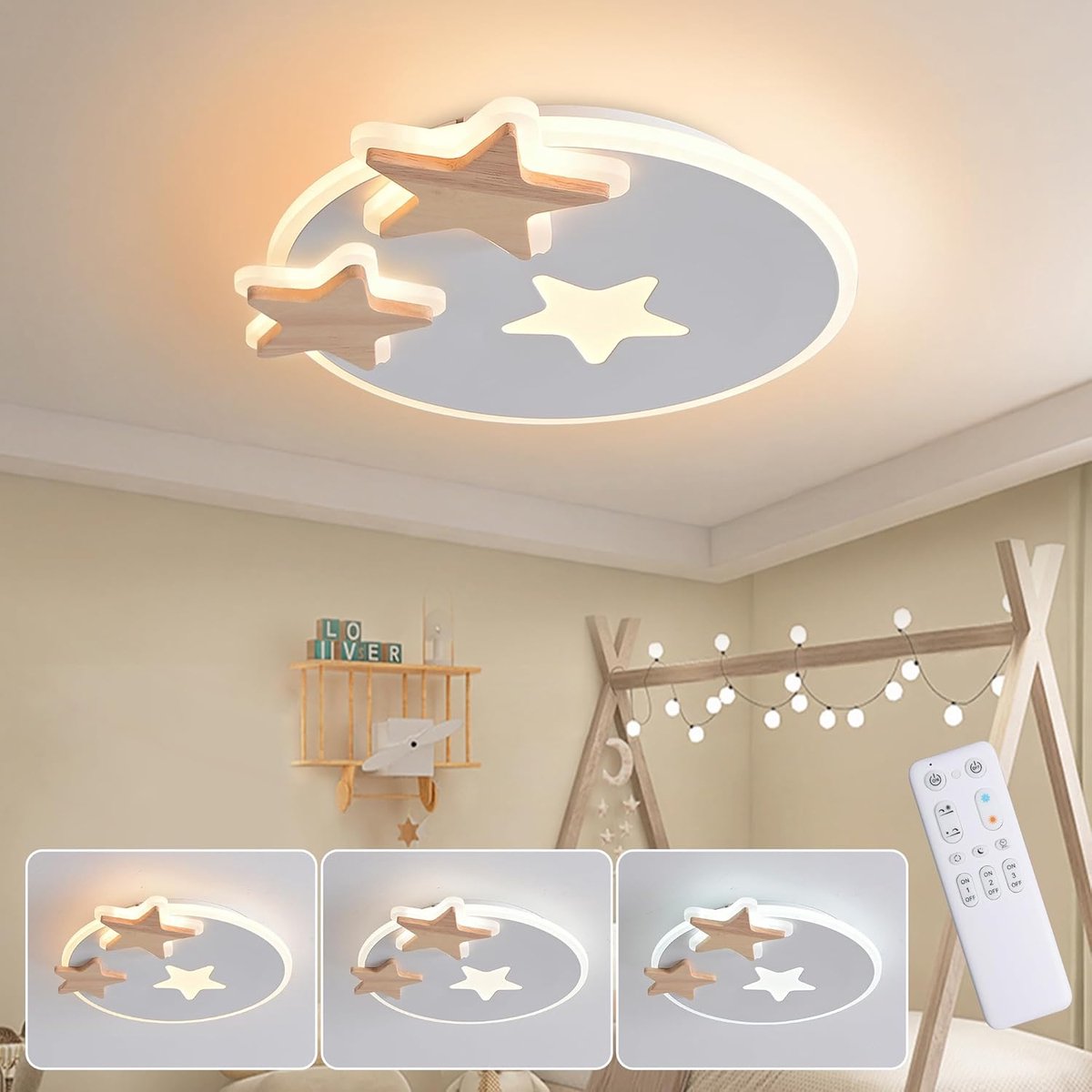 creatieve Stern plafondlamp, 34CM met dimbare afstandsbediening, witte plafondverlichting, wandlamp voor de slaapkamer, hal of kinderkamer