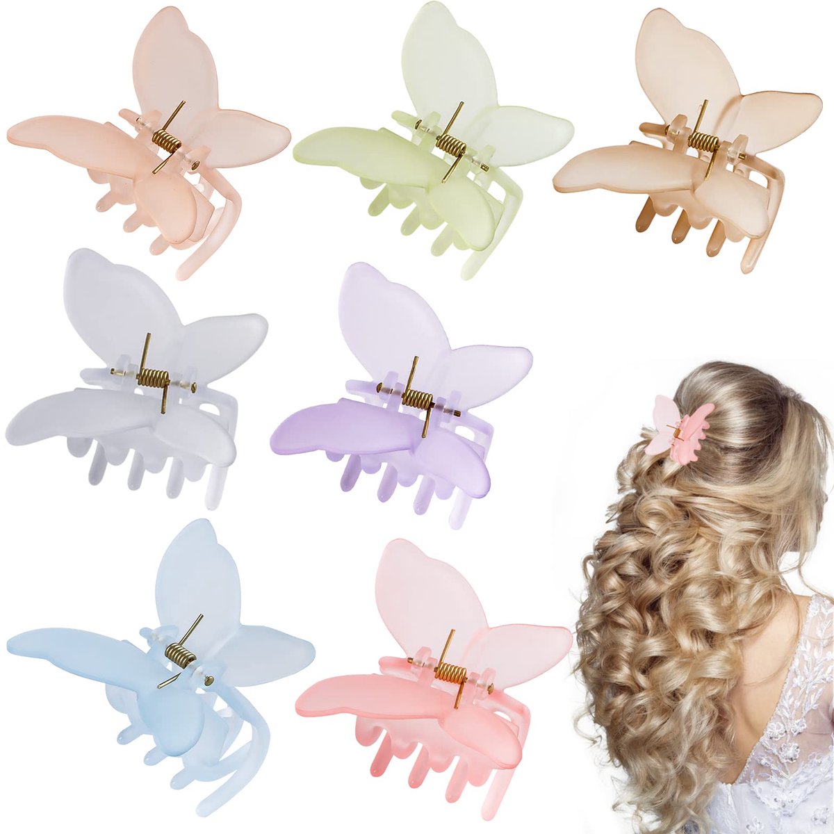 7 stuks vlinder-haarspelden, kleine haarklemmen, 5,5 cm, haarstyling-accessoires, decoratieve haaraccessoires voor verjaardagsfeesten en bruiloften voor vrouwen, meisjes, 7 kleuren