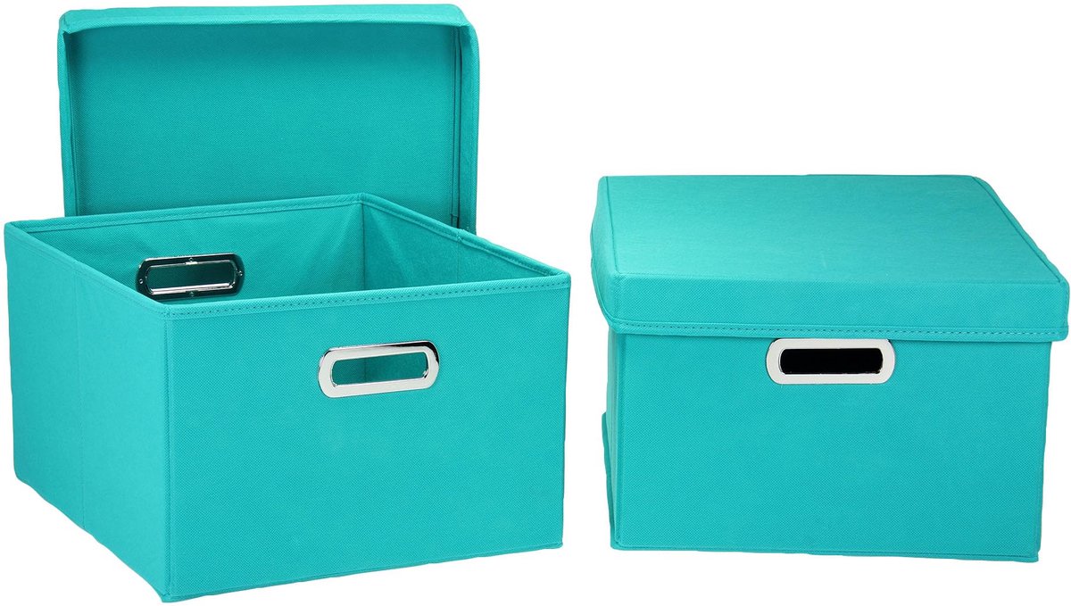 Essentials Stoffen opbergdozen met deksels en handgrepen, Aqua