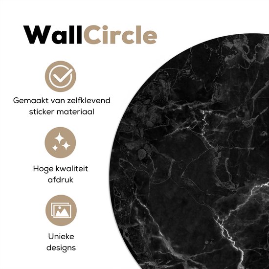 WallCircle - Stickers muraux - Cercle de papier peint - Marbre - Zwart - Wit - Texture - Aspect marbre - 120x120 cm - Cercle mural - Autocollant - Sticker papier peint rond XXL