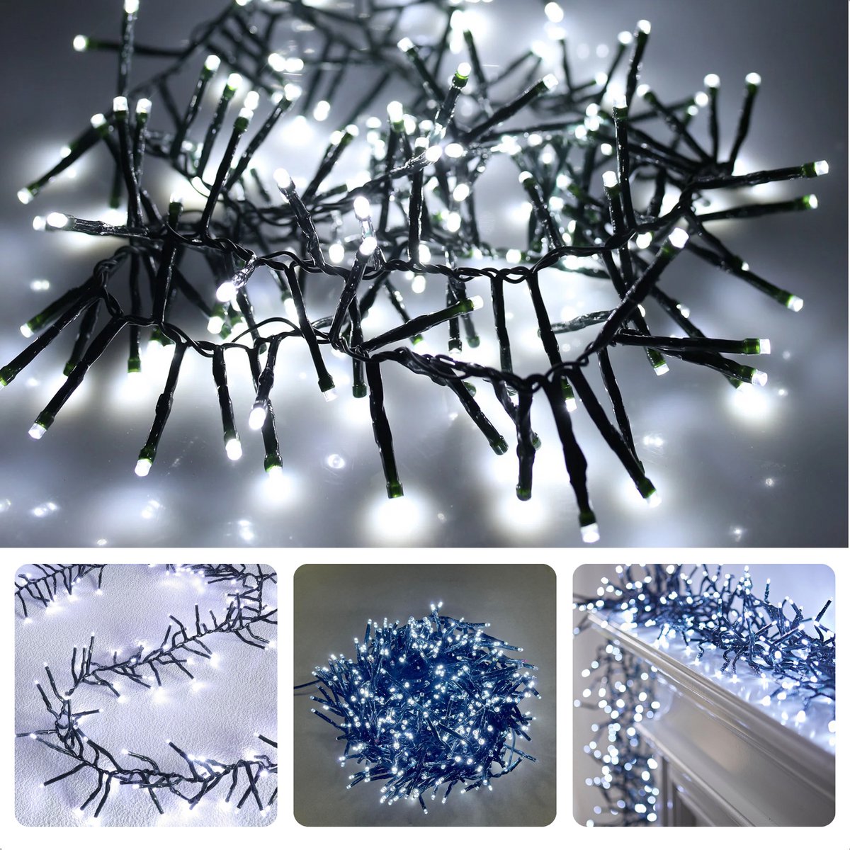 Cheqo Kerstverlichting - Kerstboomverlichting - Kerstlampjes - 200 LED - 4M - Voor Binnen en Buiten - Timer - Wit - 8 Lichtfuncties - Op Batterijen - Clusterverlichting - Sfeerverlichting - Feestverlichting