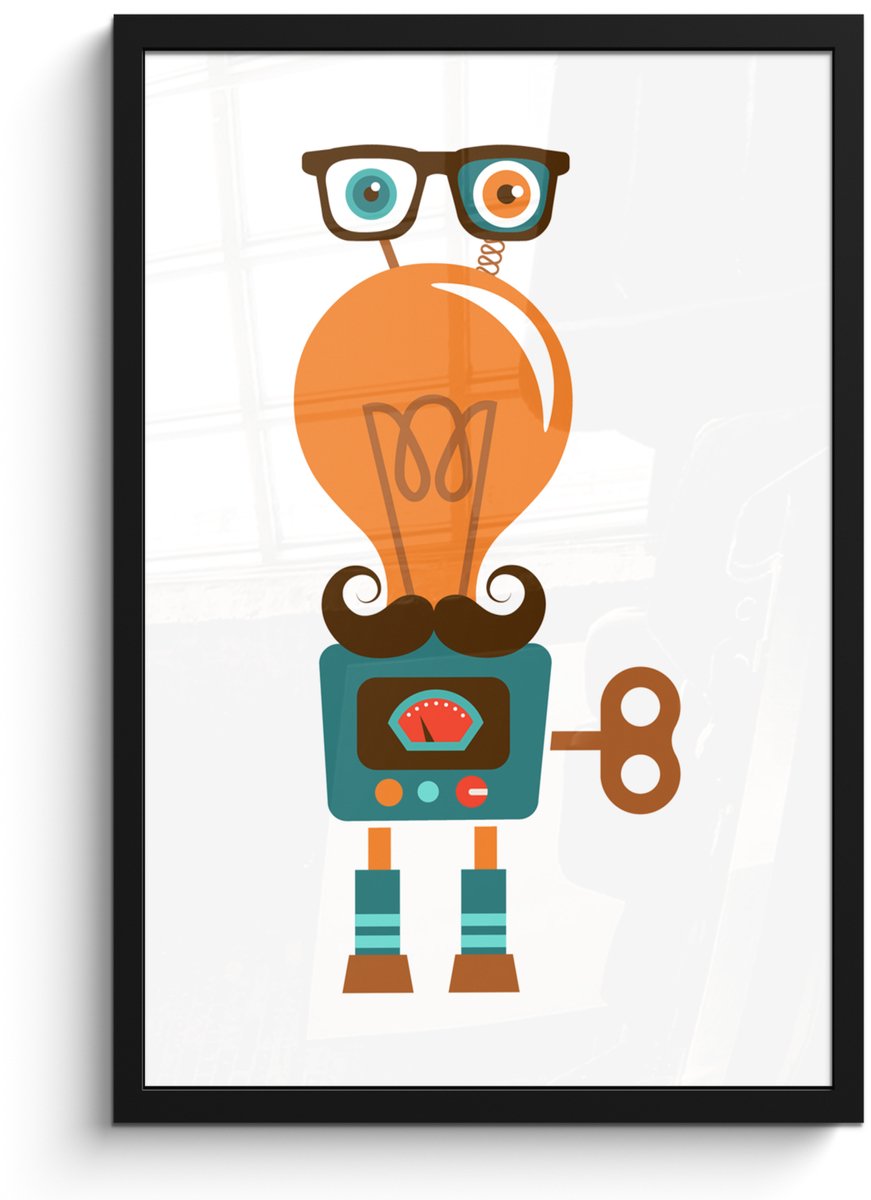 Poster in lijst - Fotolijst 40x60 cm - Posters - Robot - Bril - Gloeilamp - Snor - Kindere