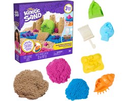 Kinetic Sand - Zandstrandavonturen 3-in-1 Strandspeelset - 907 g Speelzand, 5 Gereedschappen - Origineel Kinetic Sand