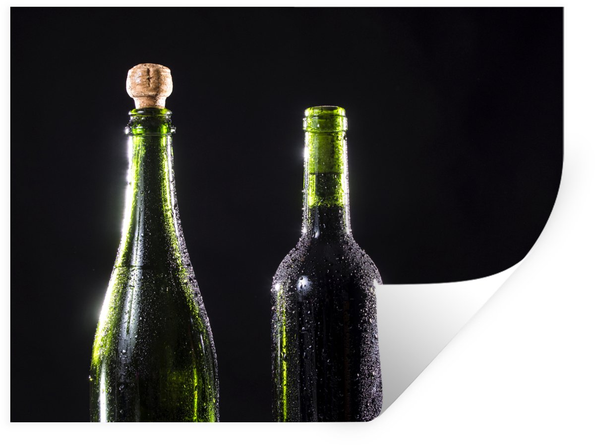 Muurstickers - Sticker Folie - Champagnefles en een wijnfles - 160x120 cm - Plakfolie - Mu