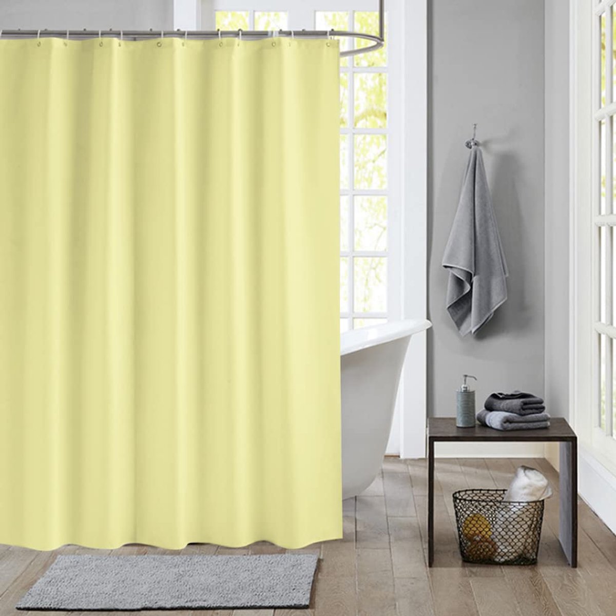 meioro Effen kleur douchegordijnen, PEVA waterdicht badkamergordijn inclusief gordijnhaken, waterdichte vormbestendige douchegordijn voering (lichtgeel, breedte 150 cm x hoogte 180 cm)