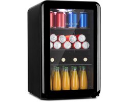 Klarstein PopLife Drankenkoeler - Minibar, retro Koelkast, 0-10°C, slechts 39 dB, 70 L, milieuvriendelijk, dubbelwandige deur, retro design, zwart - Drankkoelkast - voor Bar - Verstelbaar - Beverage Cooler - Flessenkoelkast