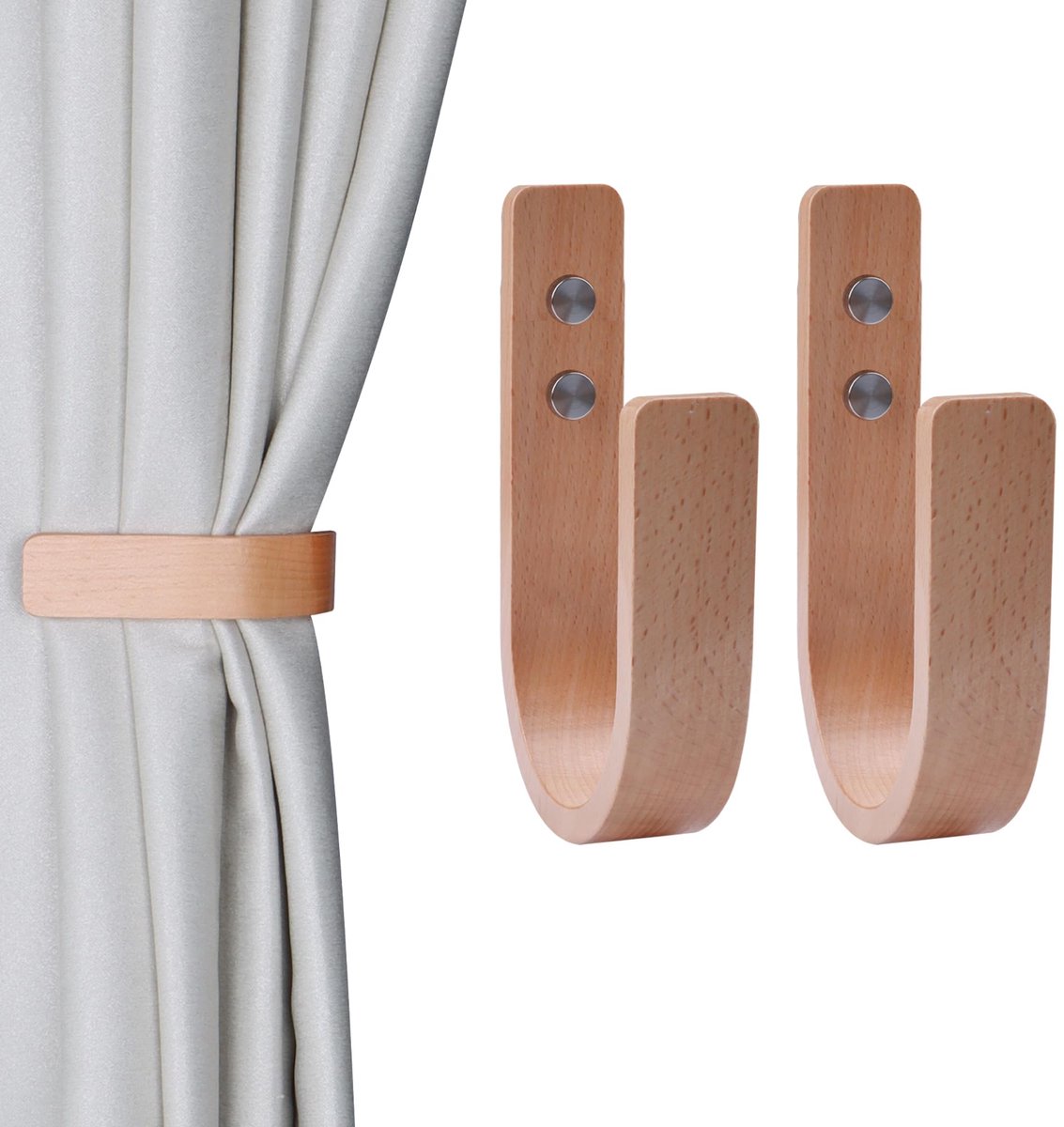 Dailygoods - Houten Gordijnbinders - 2 Stuks U-vormige Gordijnhouders