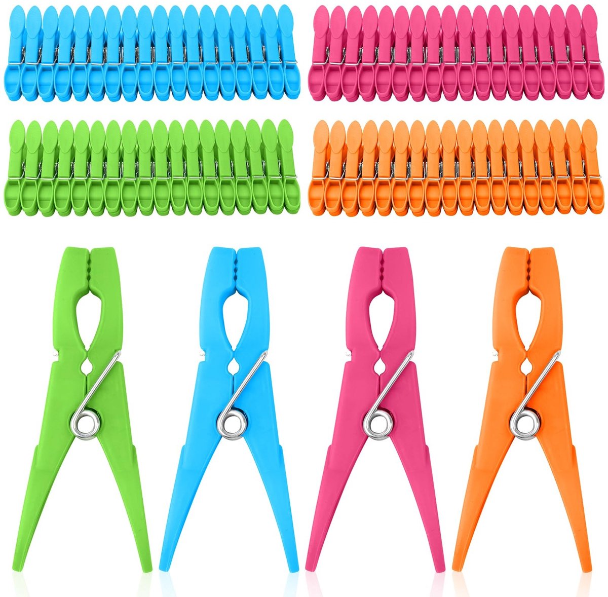 Dailygoods- Wasknijpers 72 stuks - Stevige Kunststof - Windbestendig - Antislip - Kleur: Groen/Blauw/Oranje/Paar - Hoogspanningsveer Roestvrij Staal - Wasknijper