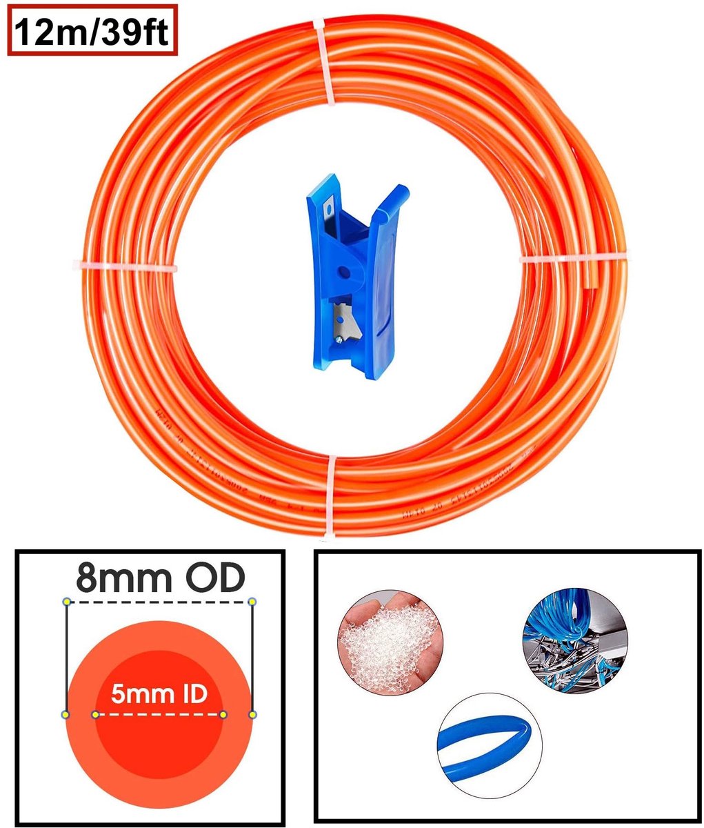 Dailygoods- Pneumatische Slang 8 mm - PU-Luchtslang 12 Meter - Persluchtslang - Slijtvast - Flexibel - Eenvoudige Aansluiting