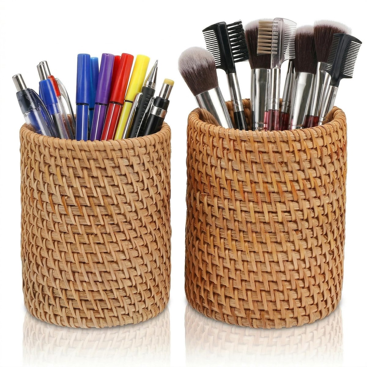 Dailygoods- Pennenbakje 2 Stuks - Houten Potloodhouder - Diameter 8 cm - Hoogte 10 cm - Kantoor Accessoires - Cadeau voor Vrienden - Pennenhouder