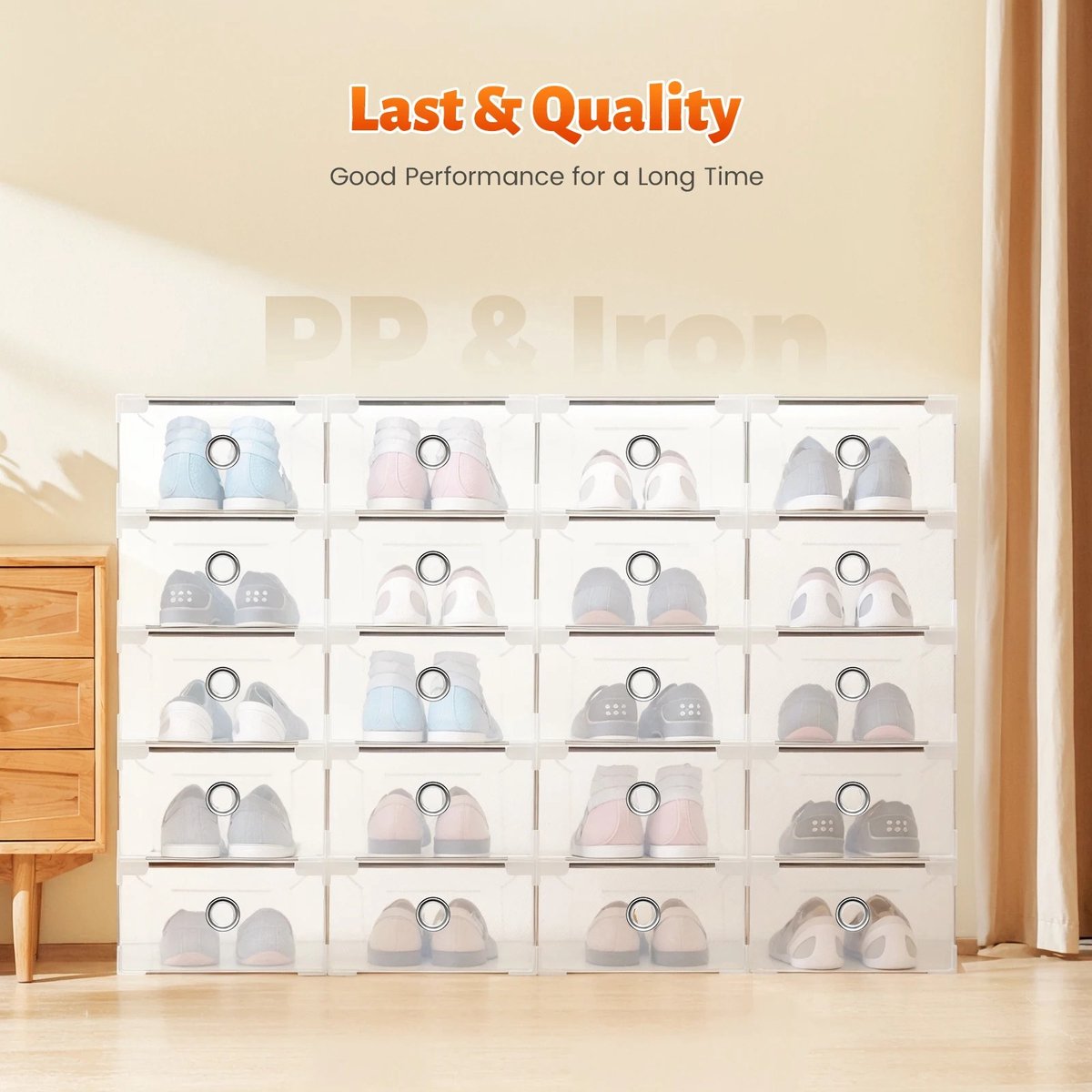 Dailygoods 20 stuks witte stapelbare schoenendozen, schoenendoos, schoenorganizerdoos, lade PP plastic ijzeren frame voo