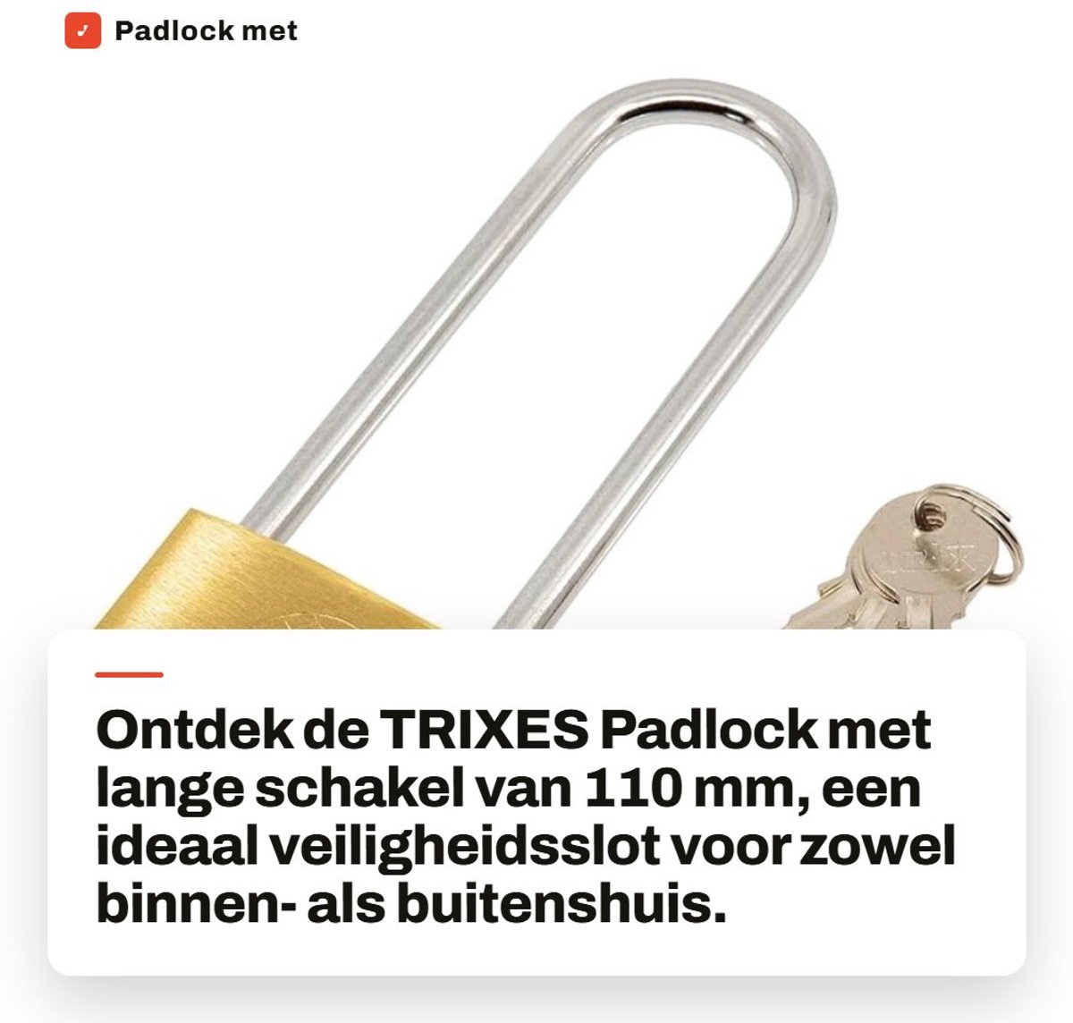 Dailygoods - Padlock met lange schakel 110 mm - Veiligheidsslot voor garage en opslag