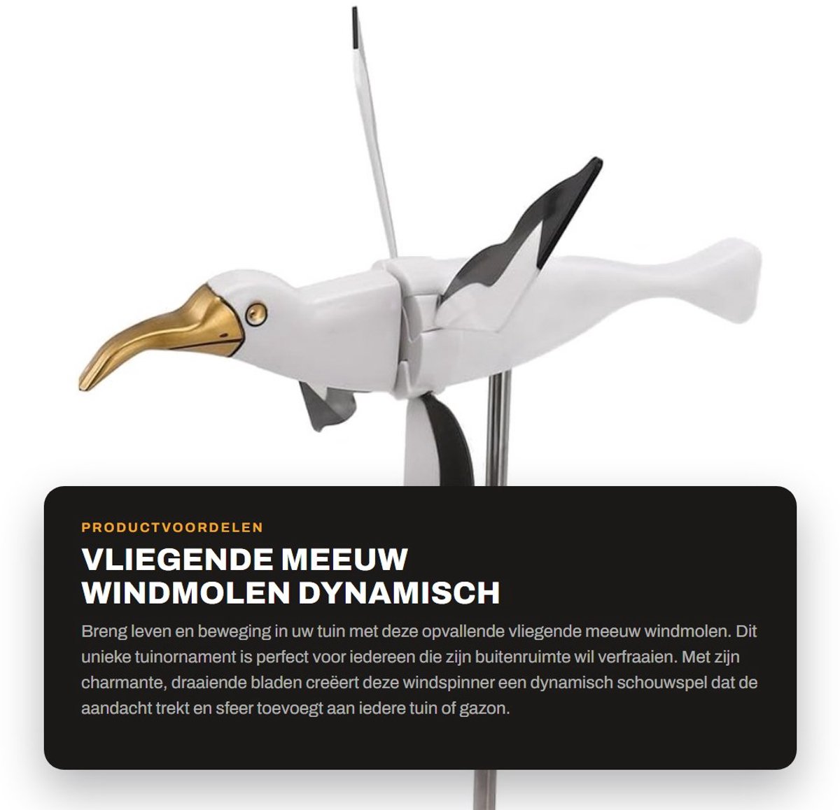 Dailygoods- Windspinner Vliegende Meeuw - Tuindecoratie - Windmolen - Gazonornament - Duurzaam - Dynamisch Draaimechanisme