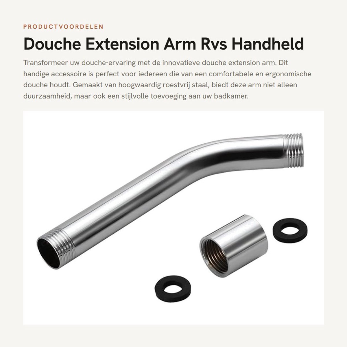 Dailygoods- Douchearm Roestvrij Staal - Douchekop Verlengarm - Wandmontage - Ergonomisch Ontwerp - G1/2 Draad - Comfortabele Douche-ervaring - Doucheverlengstuk