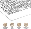 Schematische zwart-wit tekening van Amsterdamse grachtenpanden op fotopapier.