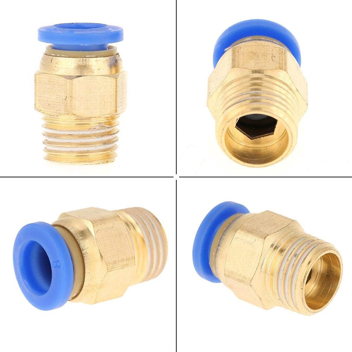 Dailygoods - Pneumatische Snelkoppeling - 10 Stuks - Geschikt voor Luchtfitting - G1/4" - Messing Afwerking - Push-In Adapter
