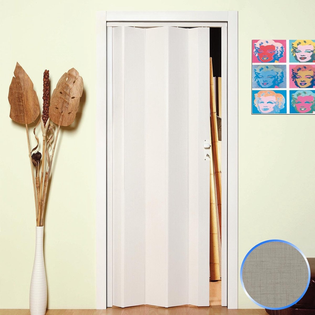 Dailygoods- Vouwdeur PVC 83 x 214 cm - Grijze Stof - Waterdicht - Scharnieren met Stijve Haken - Omkeerbare Deur - Lichtgewicht 2,7 kg/m²