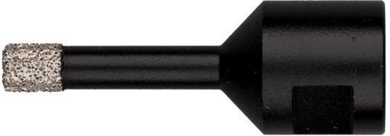 Zwarte tegelboor met diamant coating op het uiteinde en een conische aansluiting.