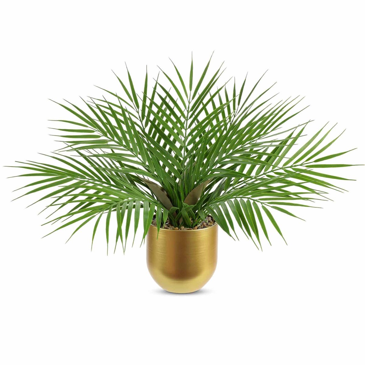 Kunstpalmplant in gouden metalen pot 40 cm realistisch nepgroen met decoratieve faux kamerplant voor thuiskantoor plank tafel bureau badkamer woonkamer decor