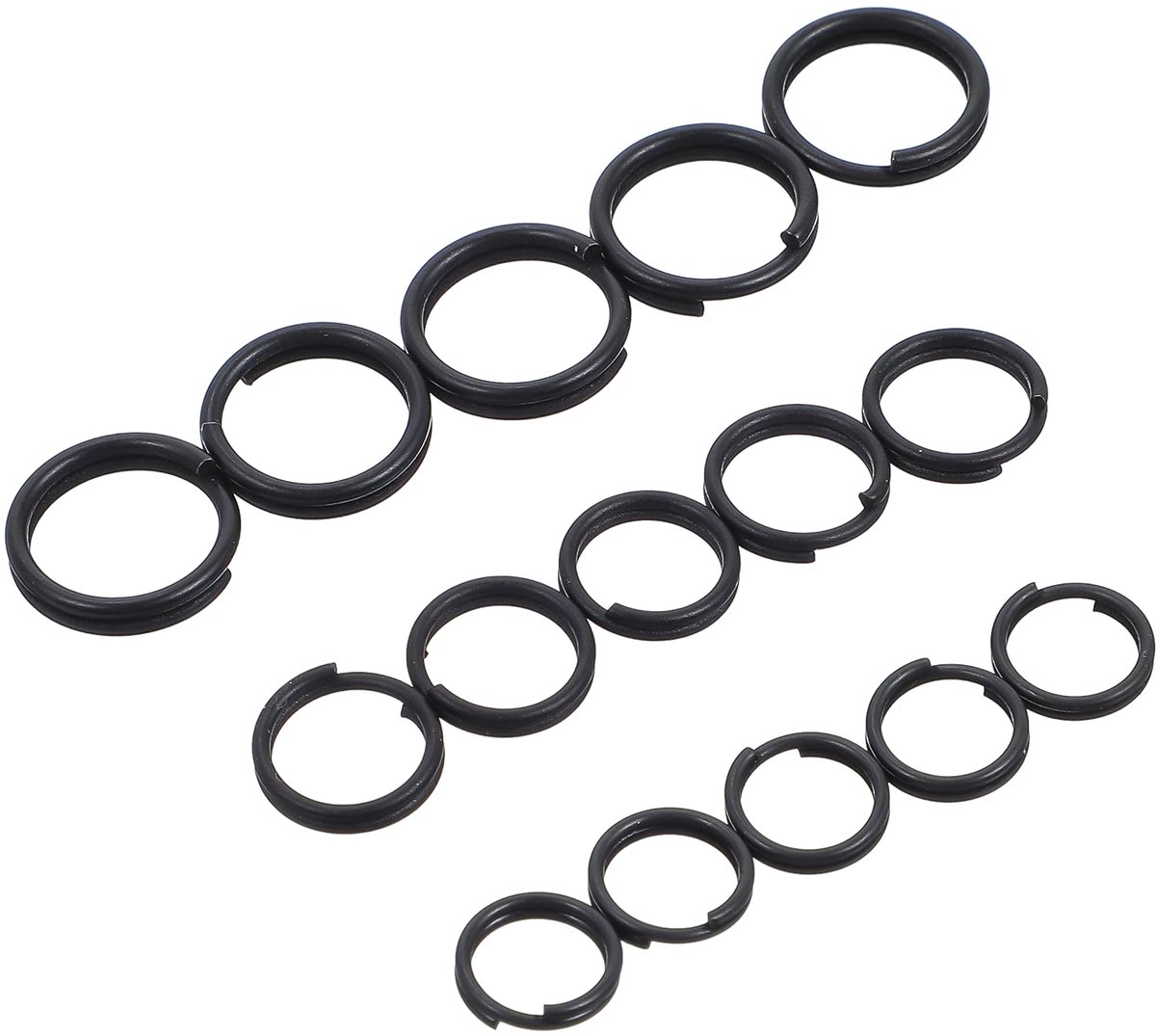 60 stuks roestvrijstalen sleutelhangers splitringen kleine zwarte mini-sleutelhanger voor het maken van sieraden, dubbele springringen, O-ringconnectoren voor kettingen ambachten (7 mm/8 mm/10 mm)