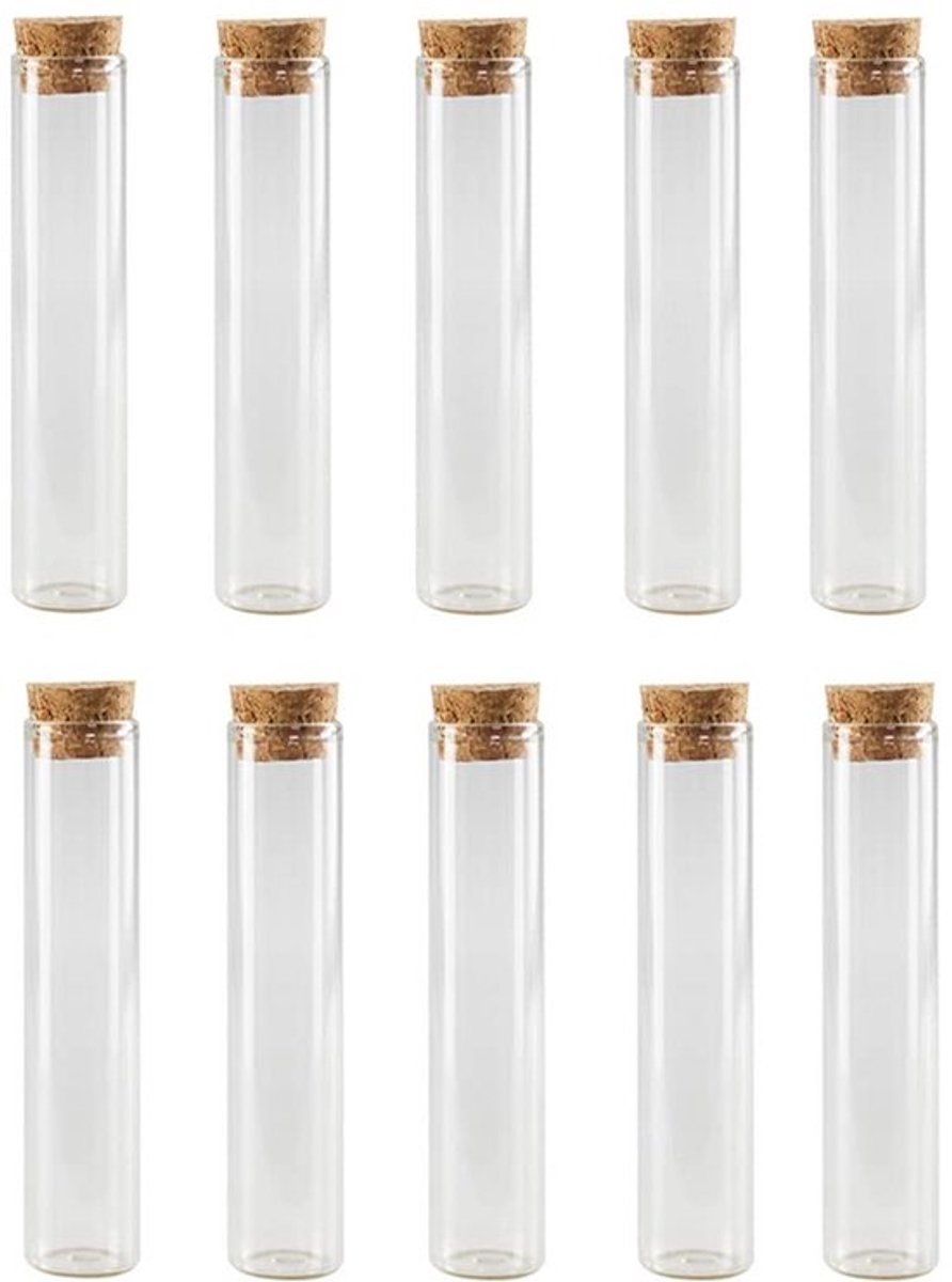 Transparante glas reageerbuizen 60 ml, 10 stukken, curkstoppers