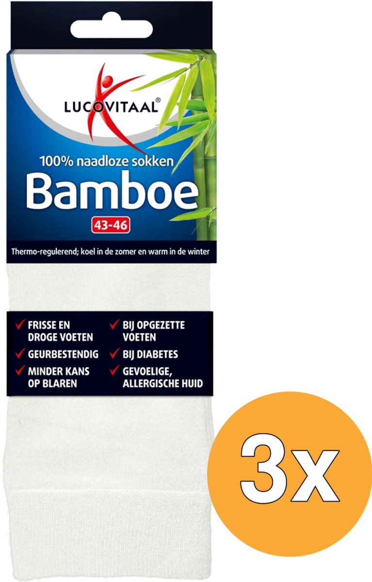 3x Lucovitaal Bamboe Lange Sokken Wit 43-46 (1 paar)